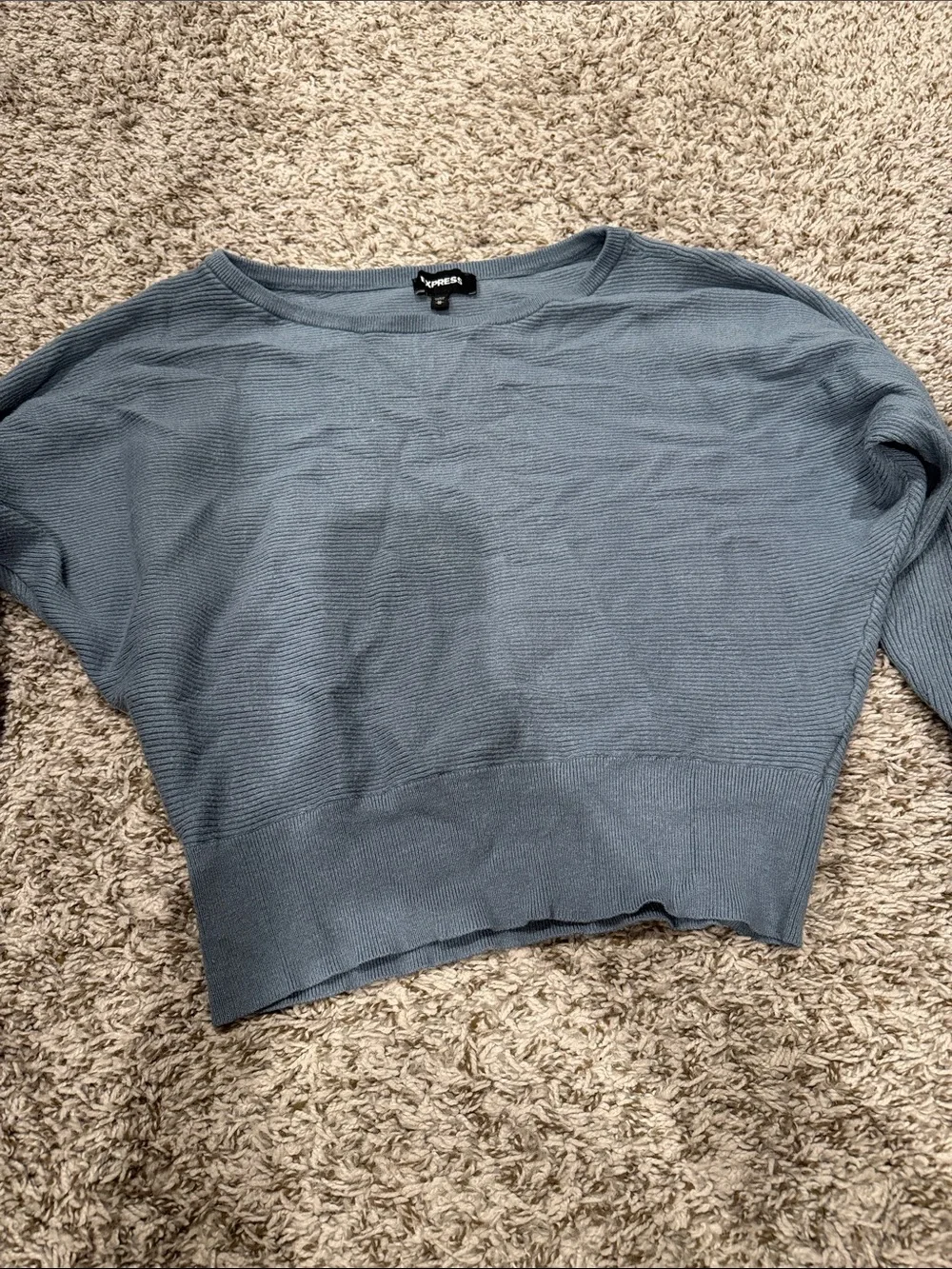 Express Mid-Blue Ribbed Knit Top - Picture 3 of 3